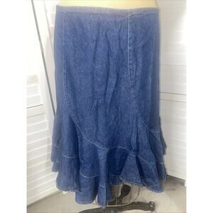Liz Claiborne Denim Skirt Women’s Dark Blue Midi Fit Flare Panel Cotton Sz 12